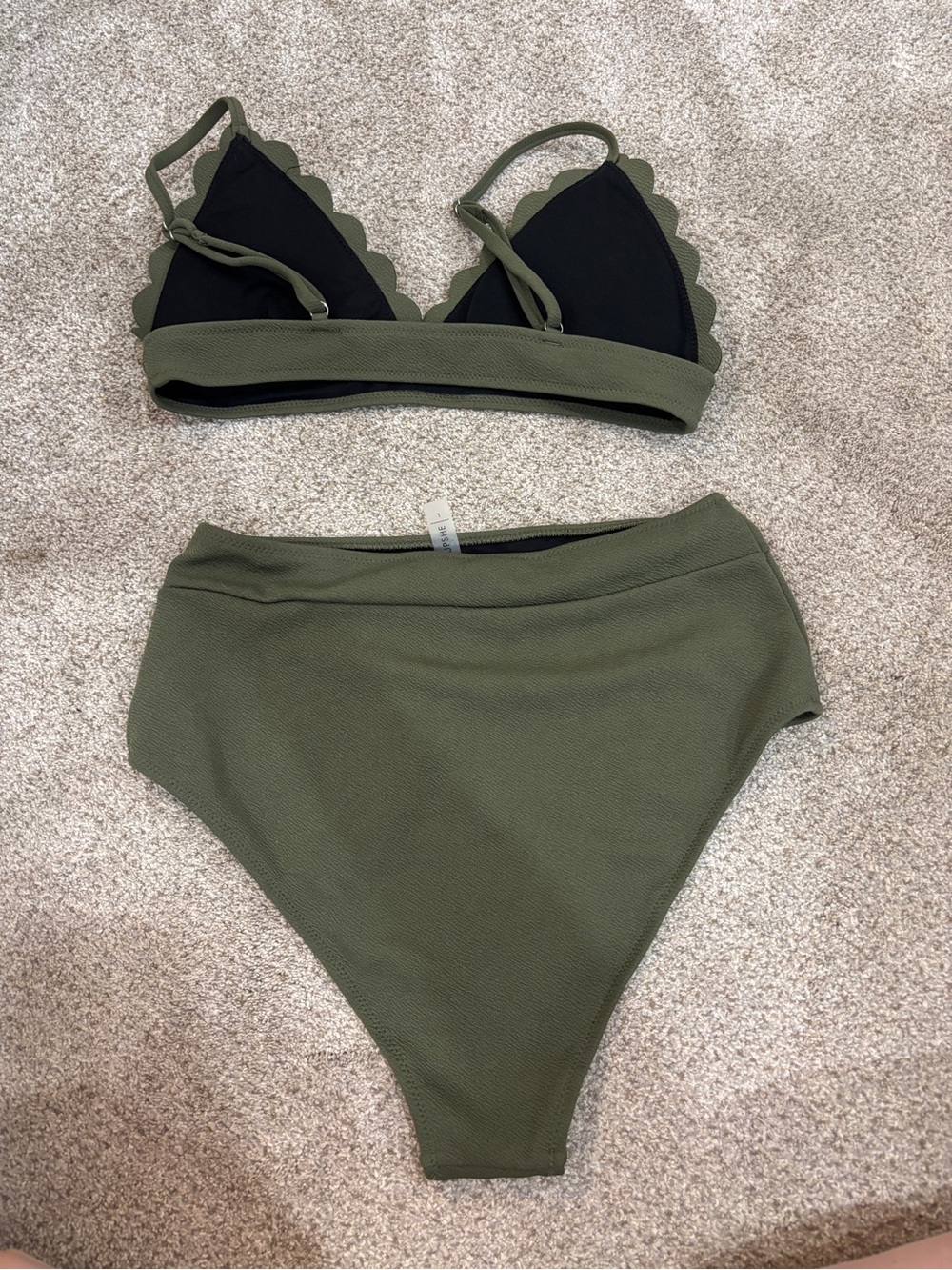 NEW! Cupshe Green High Waist Scalloped Bikini 2 Piece Set Size L - Picture 7 of 9